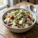Bowl of Greek Yogurt Chicken Salad with fresh ingredients