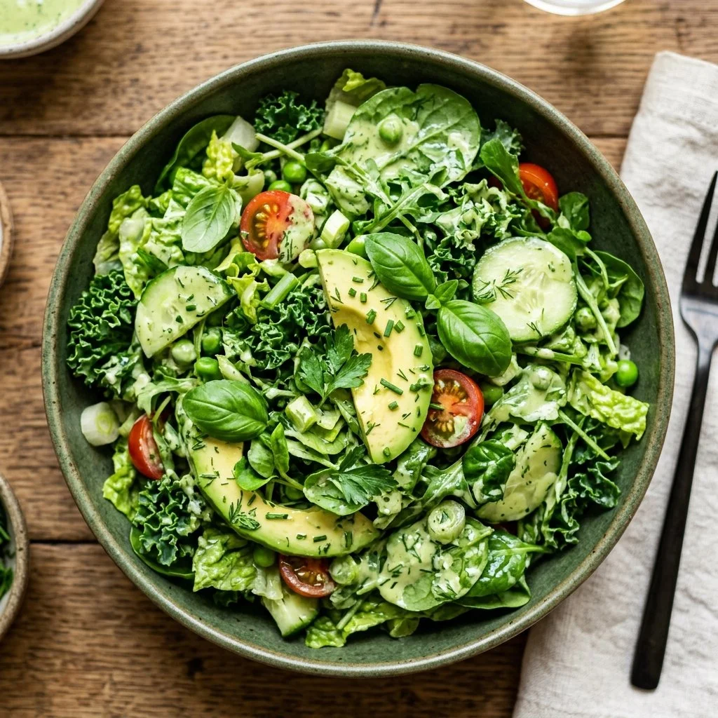 Delicious Green Goddess Salad with fresh greens and creamy dressing