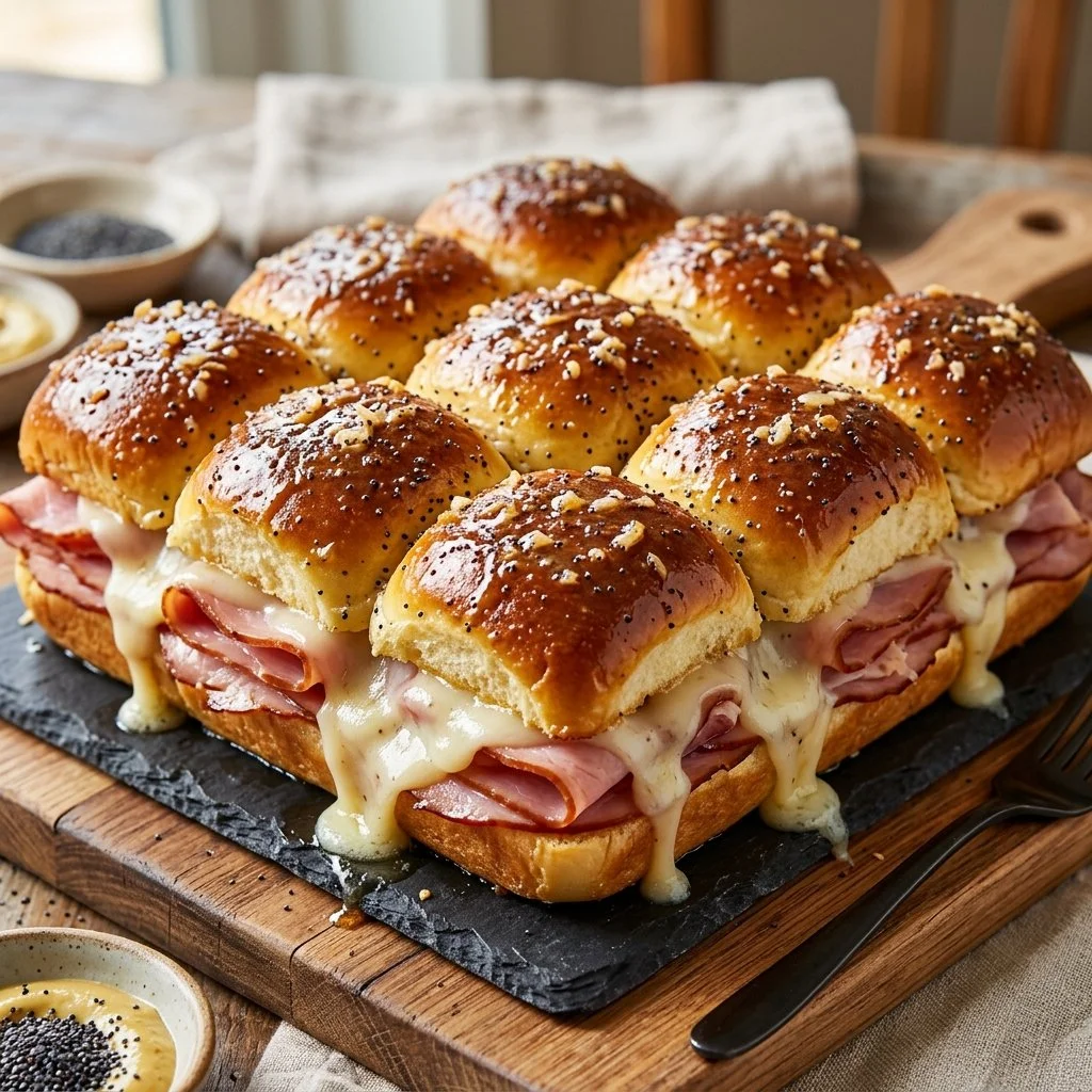 Delicious ham and cheese sliders on a platter, perfect for any gathering