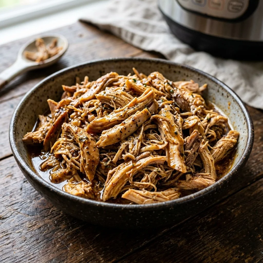 Instant Pot shredded chicken ready for serving