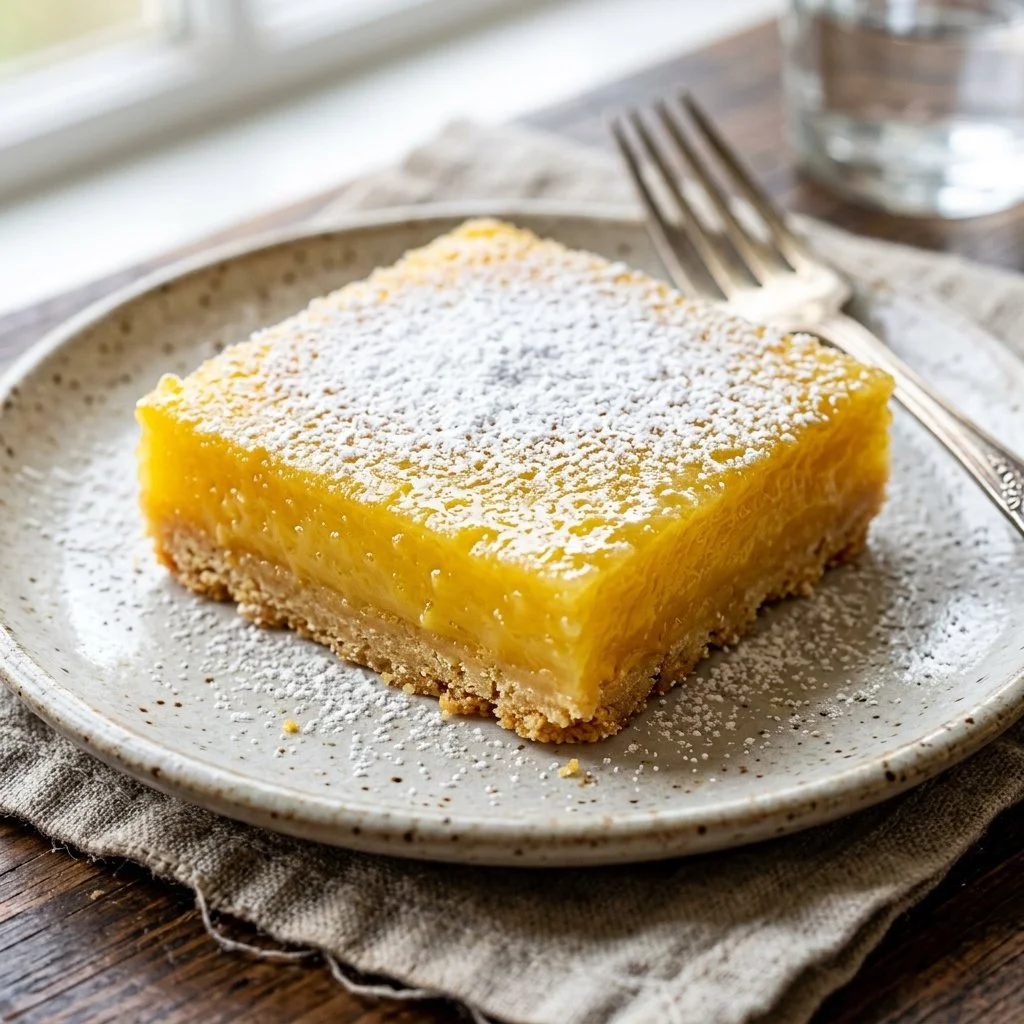 Delicious homemade lemon bars with a zesty lemon topping on a buttery crust