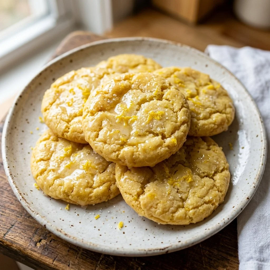 Freshly baked lemon drop cookies on a cooling rack.