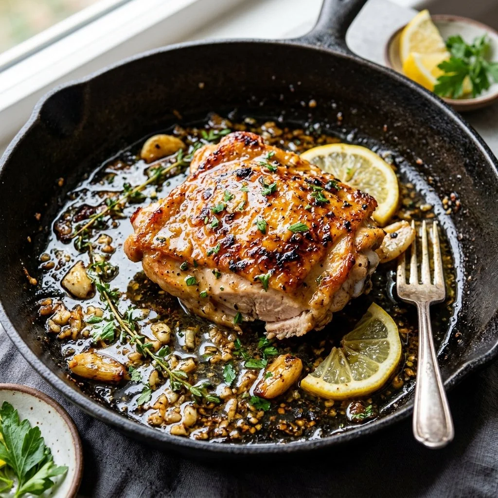 Delicious Lemon Garlic Chicken seasoned with fresh lemon and garlic herbs