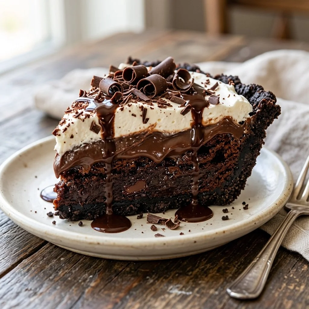 Delicious Mississippi Mud Pie with chocolate layers and creamy topping