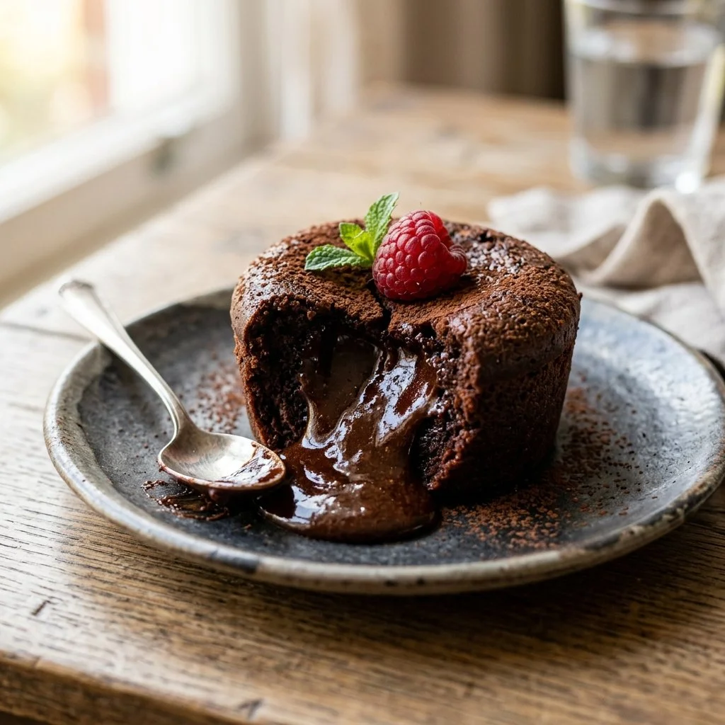 Decadent molten chocolate cake with a gooey center and rich chocolate flavor