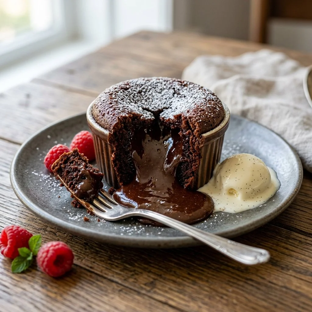 Delicious molten lava cake with a gooey chocolate center
