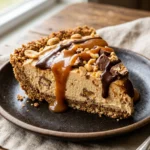 Delicious No-Bake Snickers Pie with chocolate, caramel, and peanuts layers