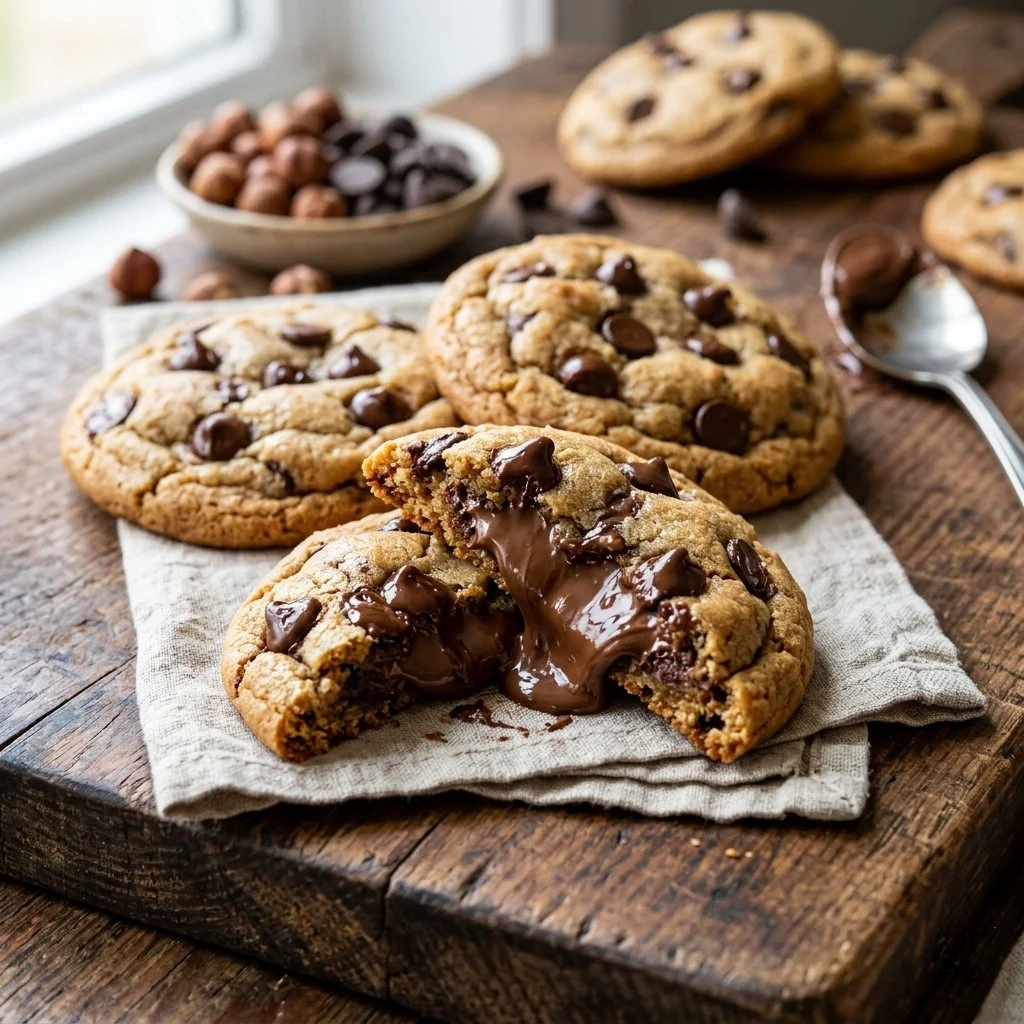 Delicious Nutella stuffed cookies with gooey chocolate filling