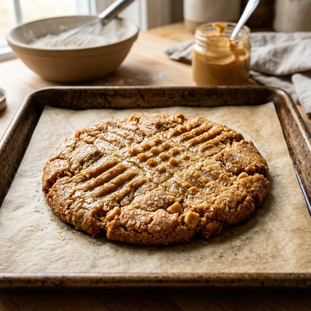 Freshly baked peanut butter cookies on a cooling rack