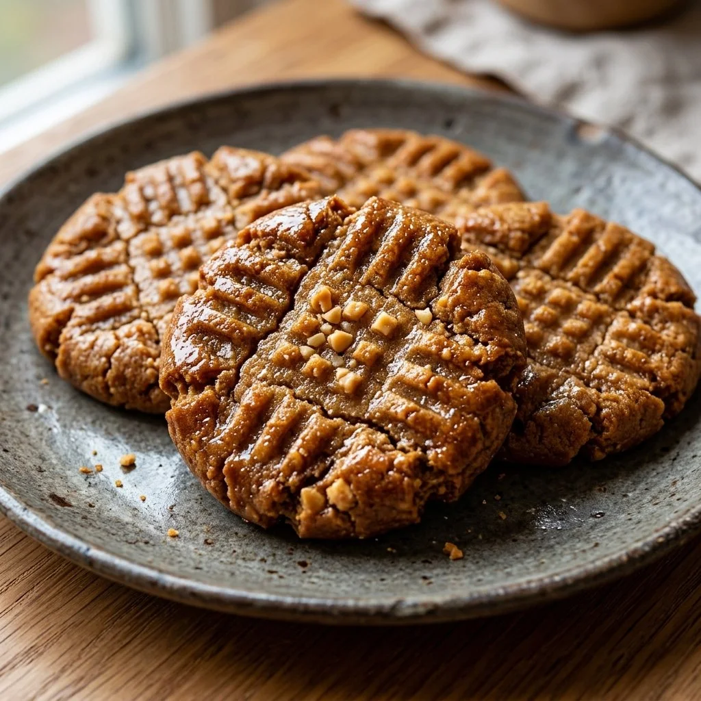 Freshly baked peanut butter cookies on a cooling rack