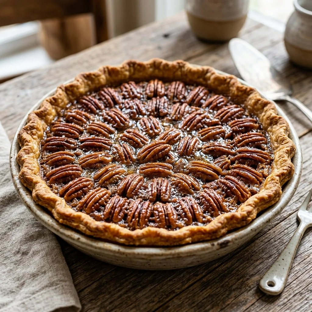 Delicious homemade pecan pie with golden crust and rich filling.