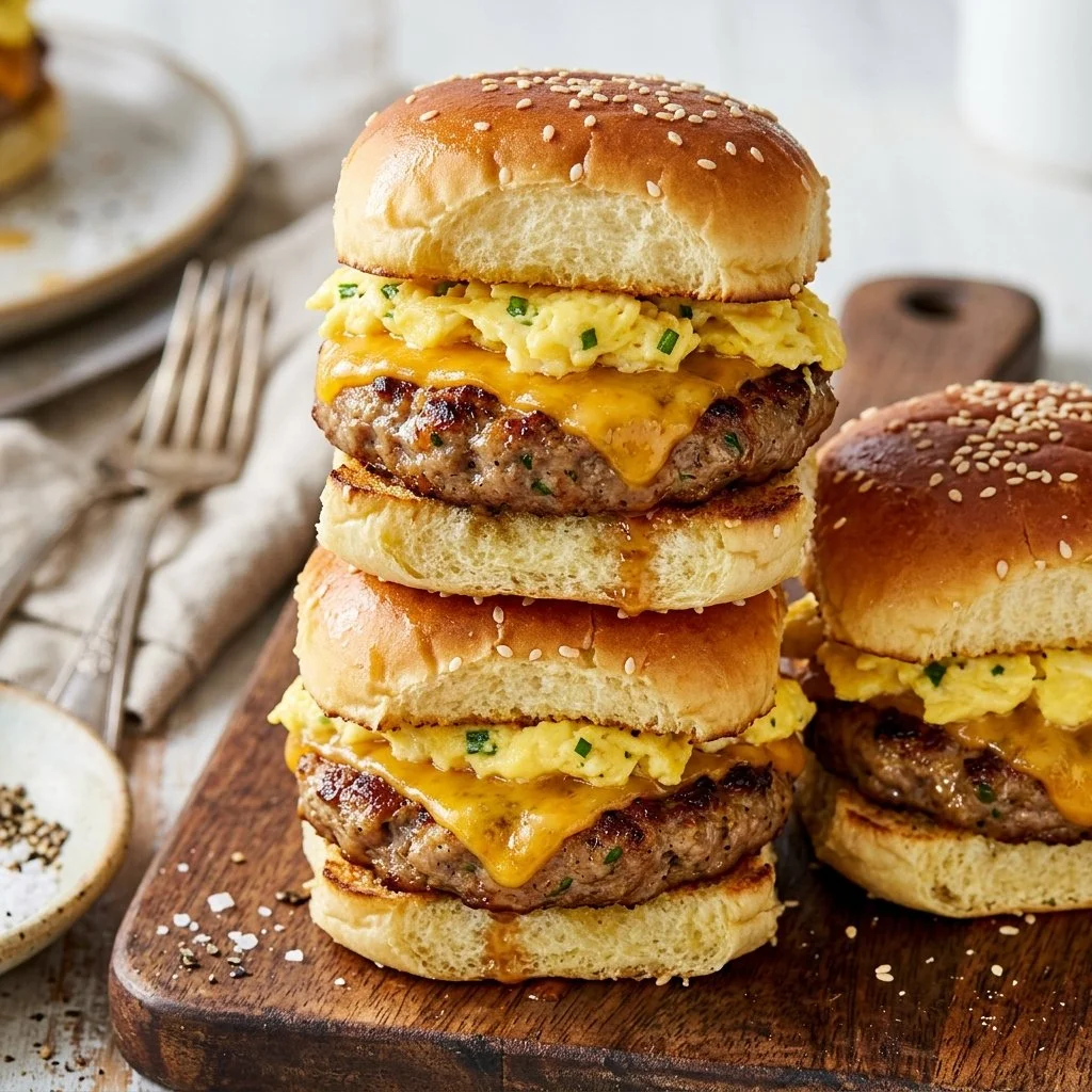 Savory sausage breakfast sliders served on a plate