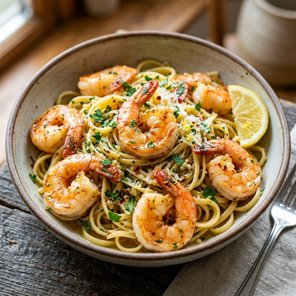 Delicious Shrimp Scampi Pasta with garlic and fresh shrimp