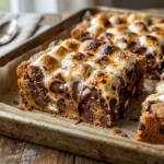 Delicious S'mores Cookie Bars with chocolate, marshmallows, and graham crackers.