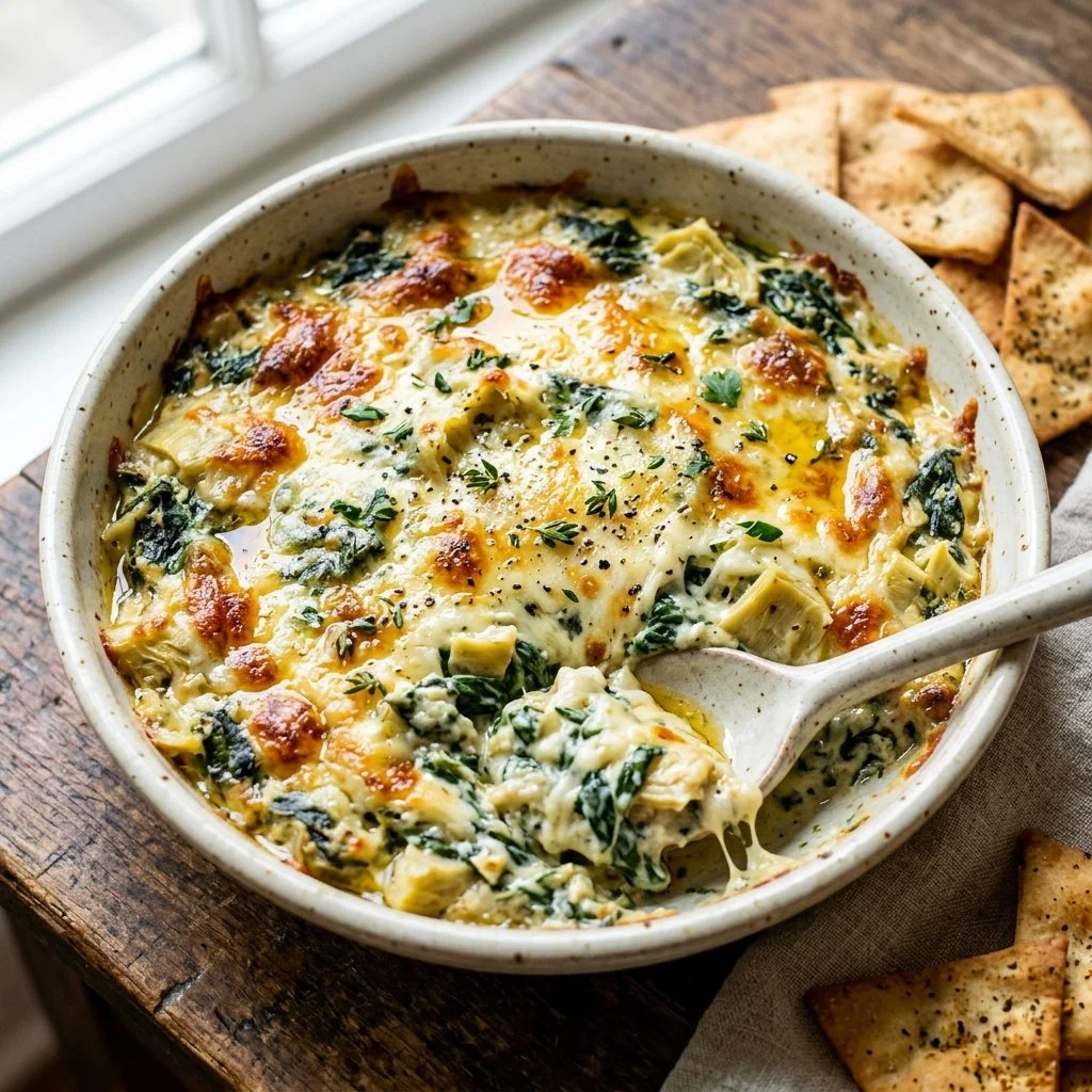 Delicious Spinach Artichoke Dip served with crispy tortilla chips