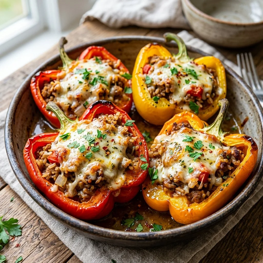 Turkey stuffed bell peppers filled with flavorful ingredients