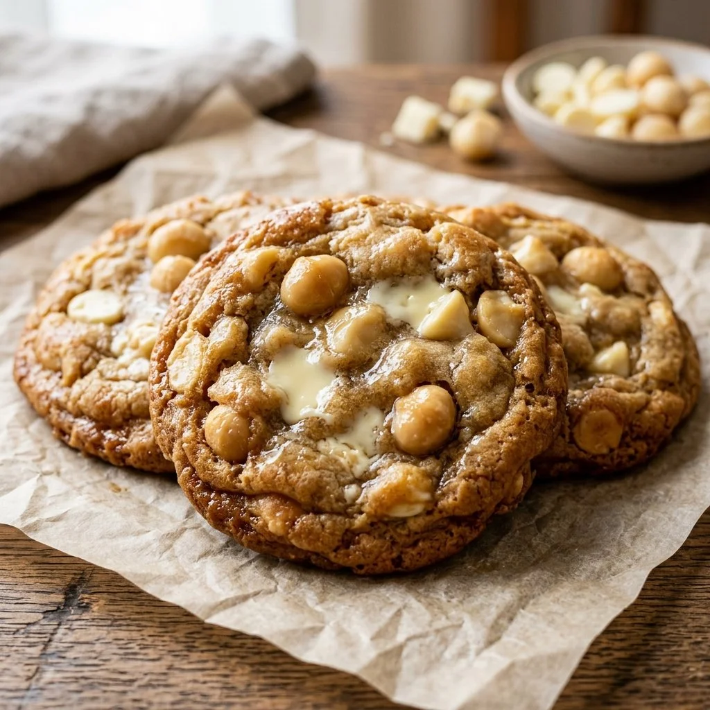 Delicious White Chocolate Macadamia Nut Cookies on a plate