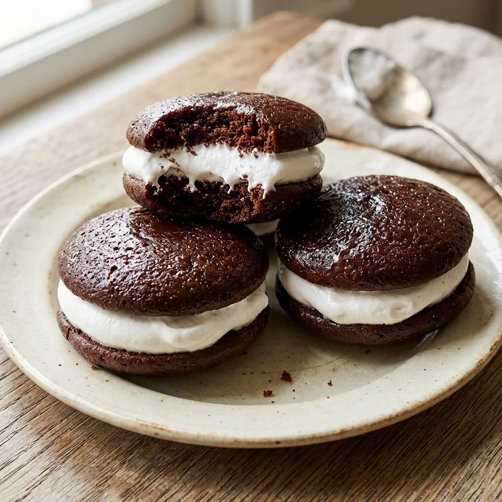 Delicious homemade whoopie pies filled with cream